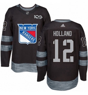 Mens Adidas New York Rangers 12 Peter Holland Premier Black 1917 2017 100th Anniversary NHL Jersey