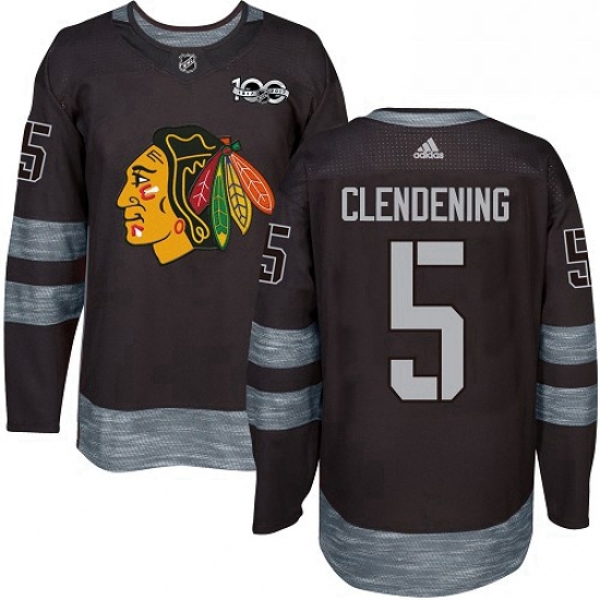 Mens Adidas Chicago Blackhawks 5 Adam Clendening Authentic Black 1917 2017 100th Anniversary NHL Jer