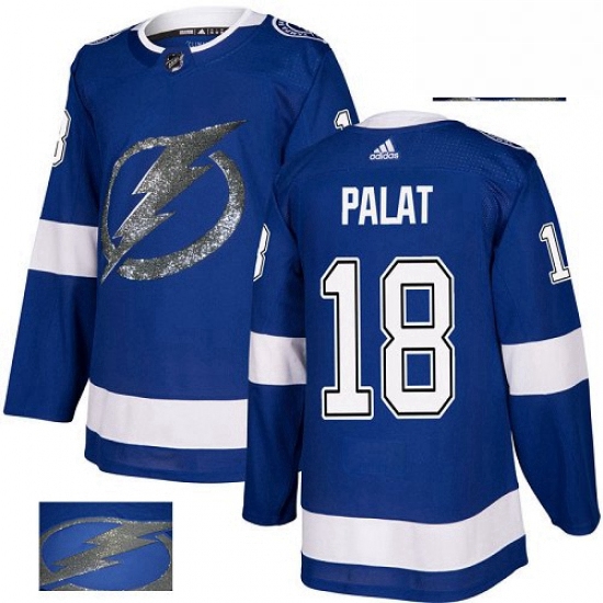 Mens Adidas Tampa Bay Lightning 18 Ondrej Palat Authentic Royal Blue Fashion Gold NHL Jersey