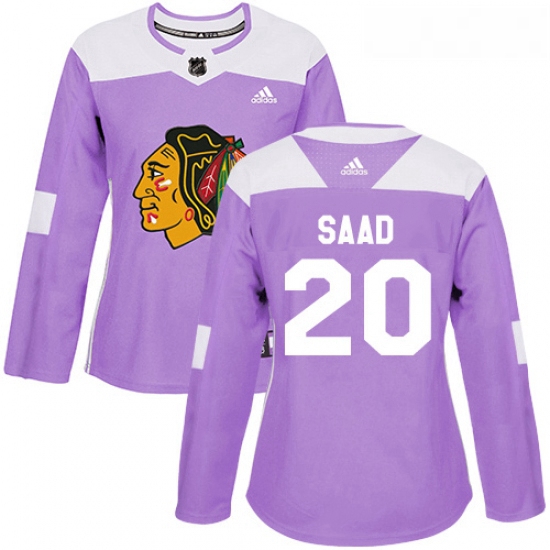 Womens Adidas Chicago Blackhawks 20 Brandon Saad Authentic Purple Fights Cancer Practice NHL Jersey