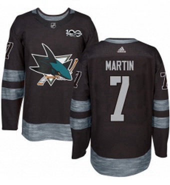 Mens Adidas San Jose Sharks 7 Paul Martin Authentic Black 1917 2017 100th Anniversary NHL Jersey