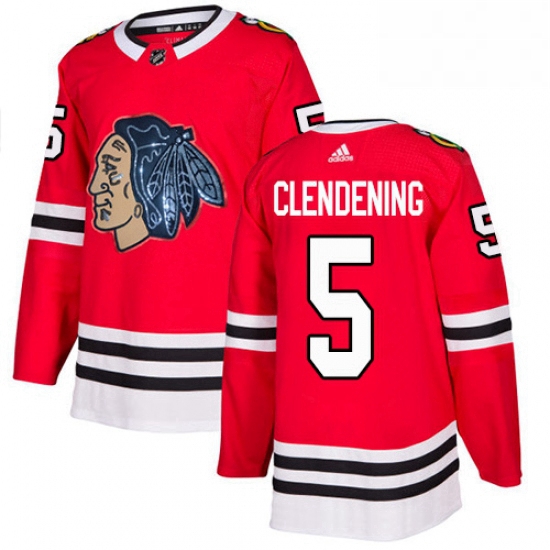 Mens Adidas Chicago Blackhawks 5 Adam Clendening Authentic Red Fashion Gold NHL Jersey