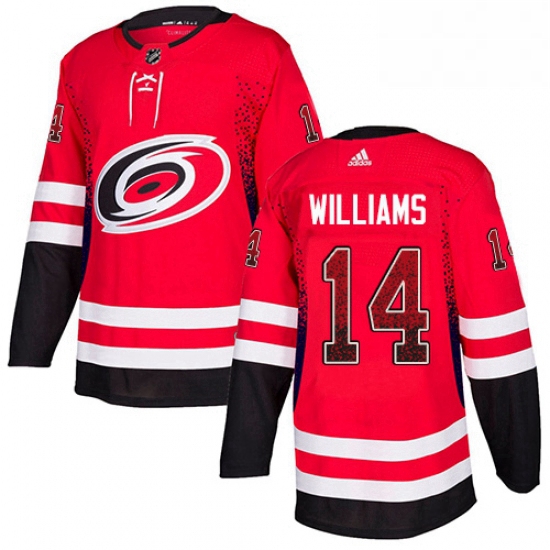 Mens Adidas Carolina Hurricanes 14 Justin Williams Authentic Red Drift Fashion NHL Jersey