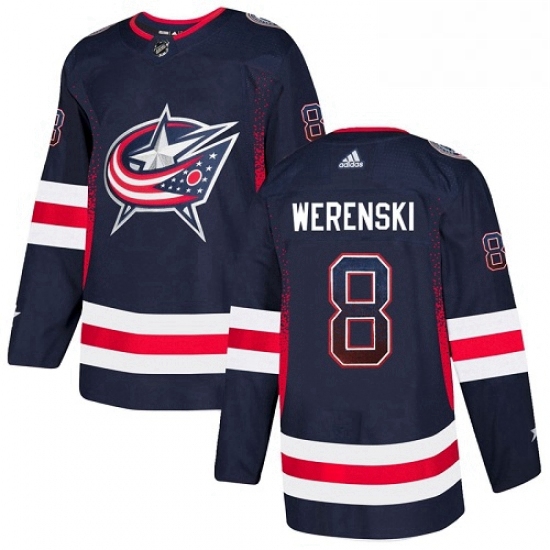 Mens Adidas Columbus Blue Jackets 8 Zach Werenski Authentic Navy Blue Drift Fashion NHL Jersey