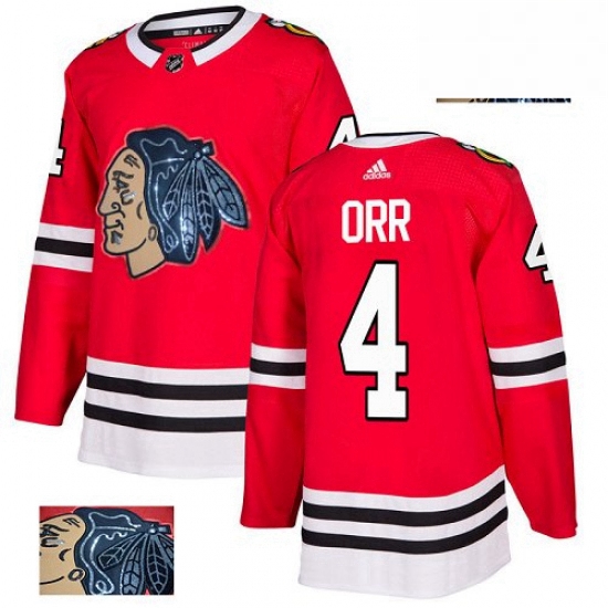 Mens Adidas Chicago Blackhawks 4 Bobby Orr Authentic Red Fashion Gold NHL Jersey