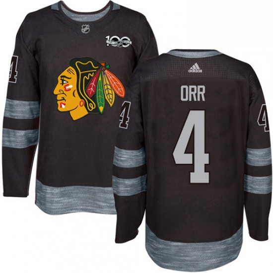 Mens Adidas Chicago Blackhawks 4 Bobby Orr Authentic Black 1917 2017 100th Anniversary NHL Jersey