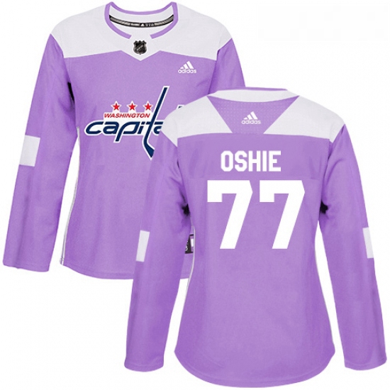 Womens Adidas Washington Capitals 77 TJ Oshie Authentic Purple Fights Cancer Practice NHL Jersey