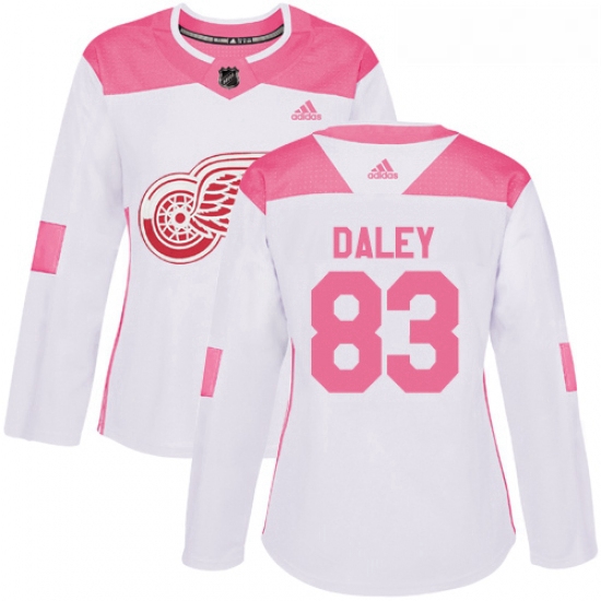 Womens Adidas Detroit Red Wings 83 Trevor Daley Authentic WhitePink Fashion NHL Jersey