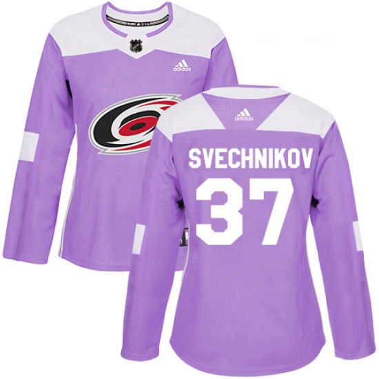 Womens Adidas Carolina Hurricanes 37 Andrei Svechnikov Authentic Purple Fights Cancer Practice NHL J