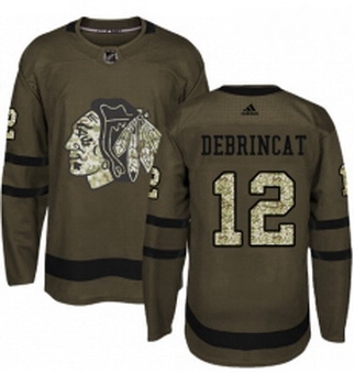 Youth Adidas Chicago Blackhawks 12 Alex DeBrincat Authentic Green Salute to Service NHL Jersey