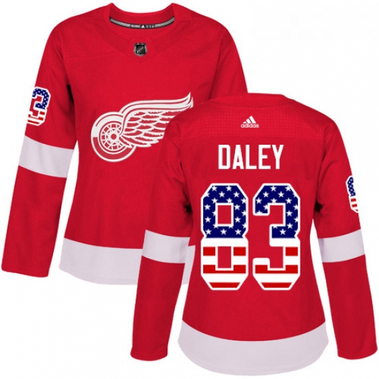 Womens Adidas Detroit Red Wings 83 Trevor Daley Authentic Red USA Flag Fashion NHL Jersey