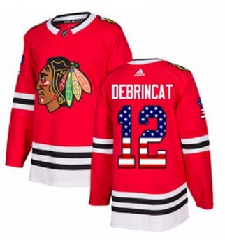 Youth Adidas Chicago Blackhawks 12 Alex DeBrincat Authentic Red USA Flag Fashion NHL Jersey