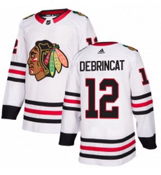 Youth Adidas Chicago Blackhawks 12 Alex DeBrincat Authentic White Away NHL Jersey