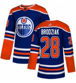 Youth Adidas Edmonton Oilers 28 Kyle Brodziak Authentic Royal Blue Alternate NHL Jersey