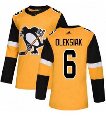 Mens Adidas Pittsburgh Penguins 6 Jamie Oleksiak Premier Gold Alternate NHL Jerse