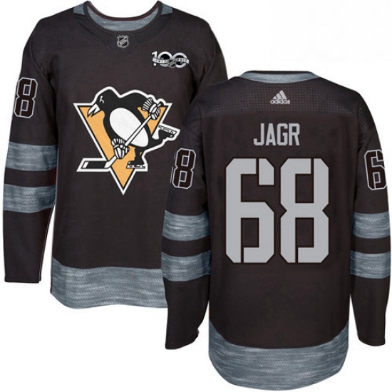 Mens Adidas Pittsburgh Penguins 68 Jaromir Jagr Authentic Black 1917 2017 100th Anniversary NHL Jers