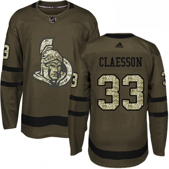 Mens Adidas Ottawa Senators 33 Fredrik Claesson Authentic Green Salute to Service NHL Jersey