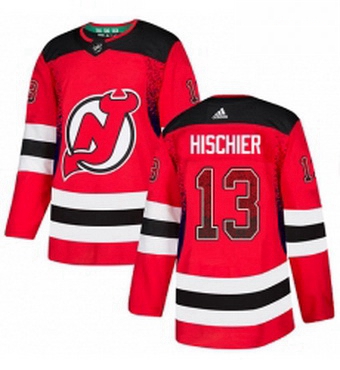 Mens Adidas New Jersey Devils 13 Nico Hischier Authentic Red Drift Fashion NHL Jersey