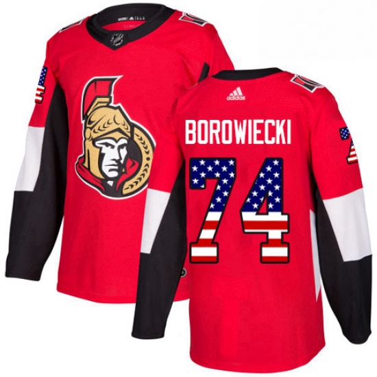 Mens Adidas Ottawa Senators 74 Mark Borowiecki Authentic Red USA Flag Fashion NHL Jersey