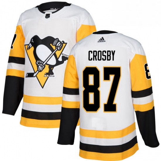 Mens Adidas Pittsburgh Penguins 87 Sidney Crosby Authentic White Away NHL Jersey