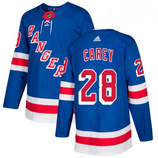 Mens Adidas New York Rangers 28 Paul Carey Premier Royal Blue Home NHL Jersey