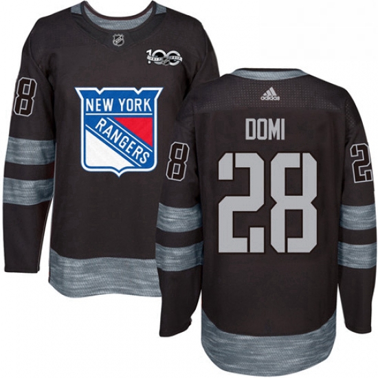 Mens Adidas New York Rangers 28 Tie Domi Authentic Black 1917 2017 100th Anniversary NHL Jersey