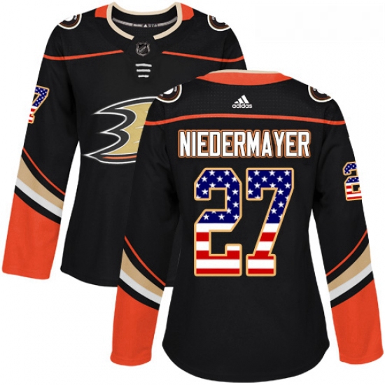 Womens Adidas Anaheim Ducks 27 Scott Niedermayer Authentic Black USA Flag Fashion NHL Jersey