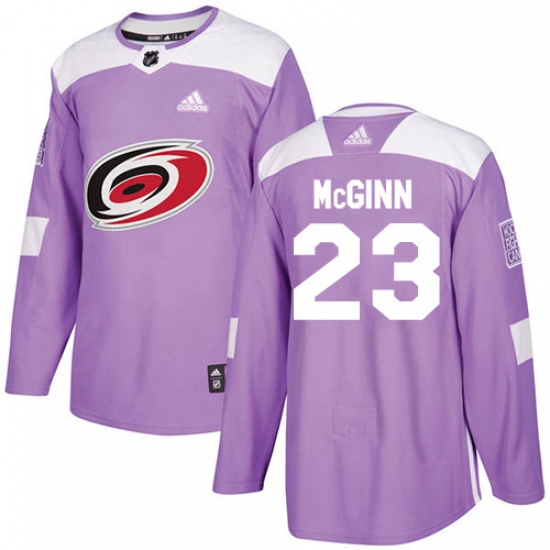 Youth Adidas Carolina Hurricanes 23 Brock McGinn Authentic Purple Fights Cancer Practice NHL Jersey