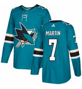 Mens Adidas San Jose Sharks 7 Paul Martin Authentic Teal Green Home NHL Jersey