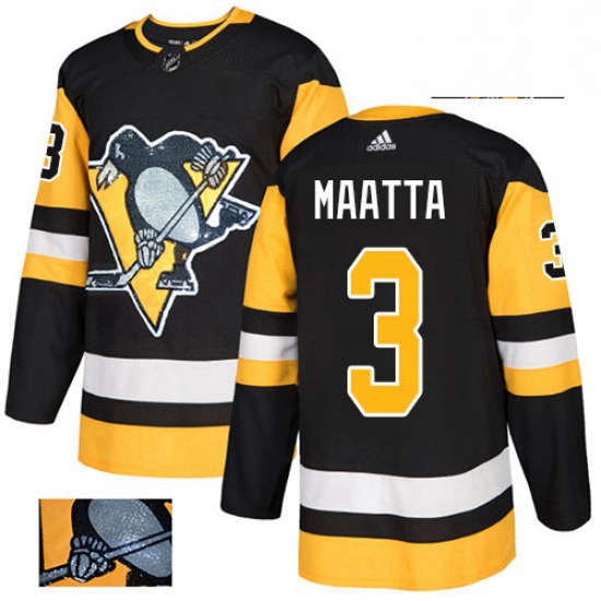 Mens Adidas Pittsburgh Penguins 3 Olli Maatta Authentic Black Fashion Gold NHL Jersey