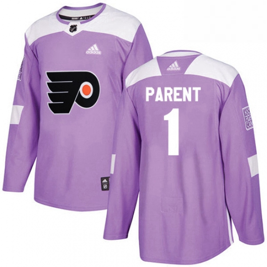 Mens Adidas Philadelphia Flyers 1 Bernie Parent Authentic Purple Fights Cancer Practice NHL Jersey