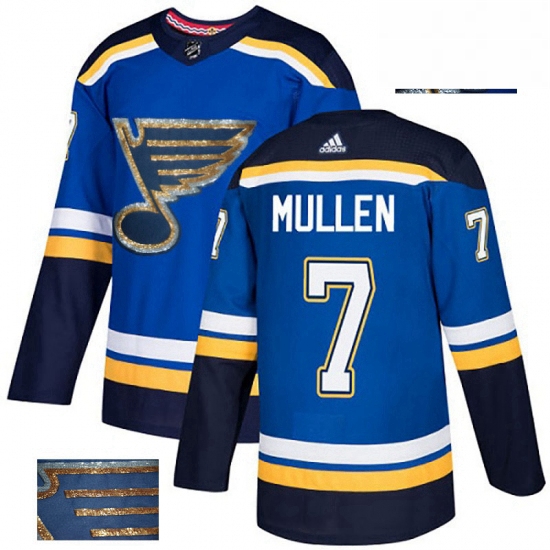 Mens Adidas St Louis Blues 7 Joe Mullen Authentic Royal Blue Fashion Gold NHL Jersey