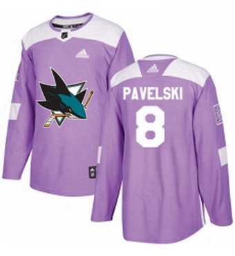 Mens Adidas San Jose Sharks 8 Joe Pavelski Authentic Purple Fights Cancer Practice NHL Jersey