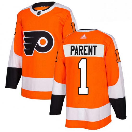 Mens Adidas Philadelphia Flyers 1 Bernie Parent Premier Orange Home NHL Jersey