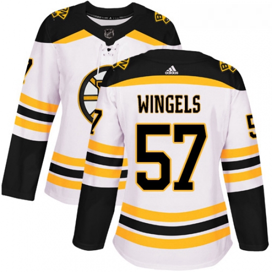 Womens Adidas Boston Bruins 57 Tommy Wingels Authentic White Away NHL Jersey