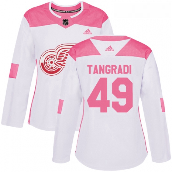 Womens Adidas Detroit Red Wings 49 Eric Tangradi Authentic WhitePink Fashion NHL Jersey