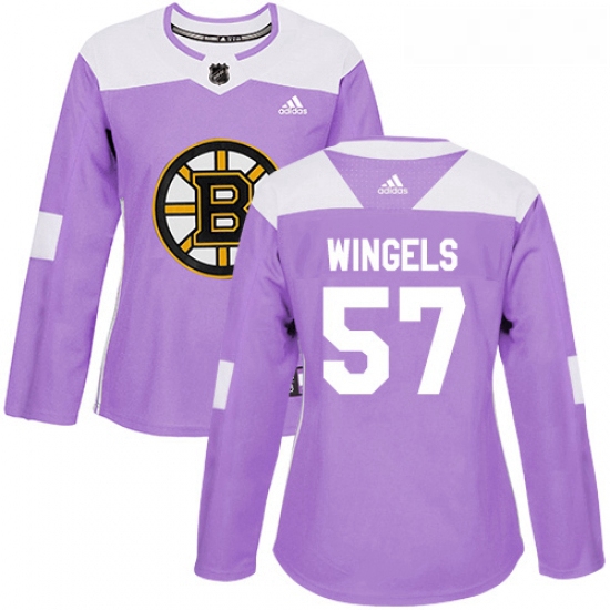 Womens Adidas Boston Bruins 57 Tommy Wingels Authentic Purple Fights Cancer Practice NHL Jersey