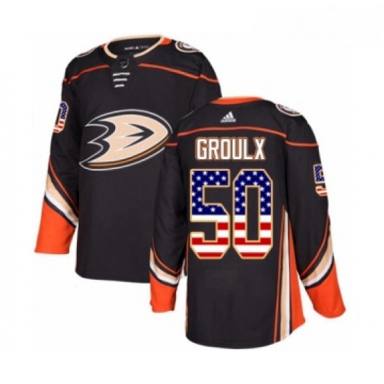 Youth Adidas Anaheim Ducks 50 Benoit Olivier Groulx Authentic Black USA Flag Fashion NHL Jersey