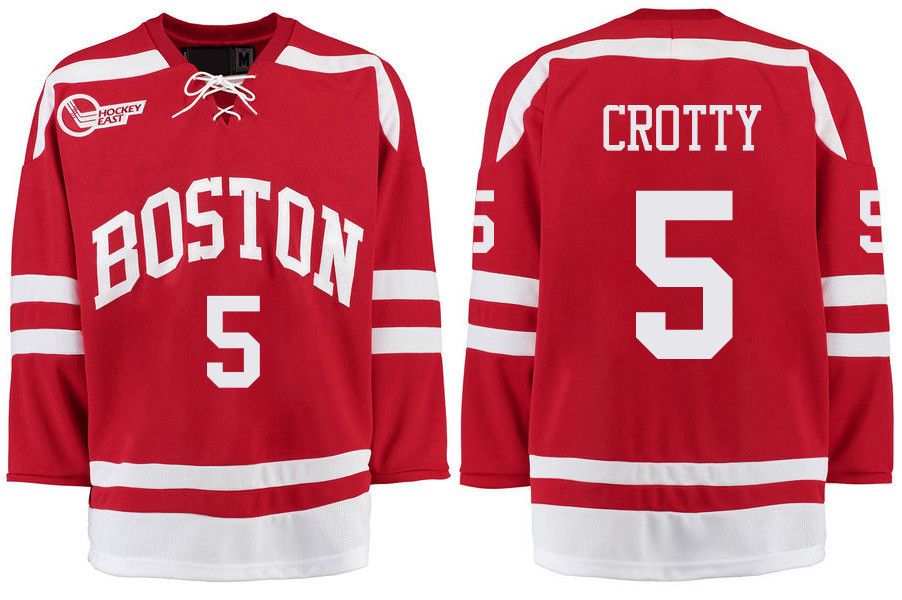 Boston University Terriers BU 5 Cam Crotty Red Stitched Hockey Jersey