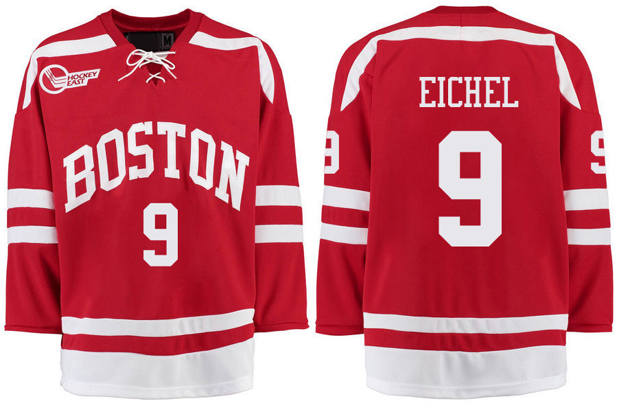 Boston University Terriers BU 9 Jack Eichel Red Stitched Hockey Jersey