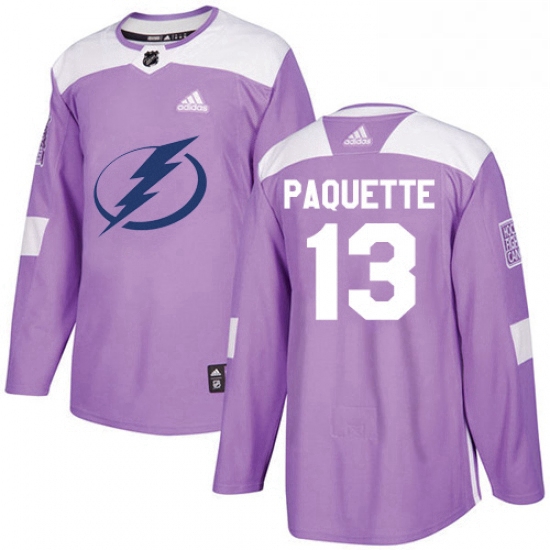 Mens Adidas Tampa Bay Lightning 13 Cedric Paquette Authentic Purple Fights Cancer Practice NHL Jerse