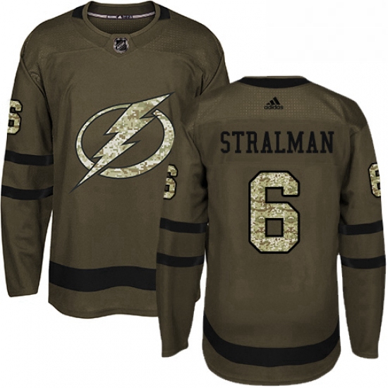 Mens Adidas Tampa Bay Lightning 6 Anton Stralman Authentic Green Salute to Service NHL Jersey