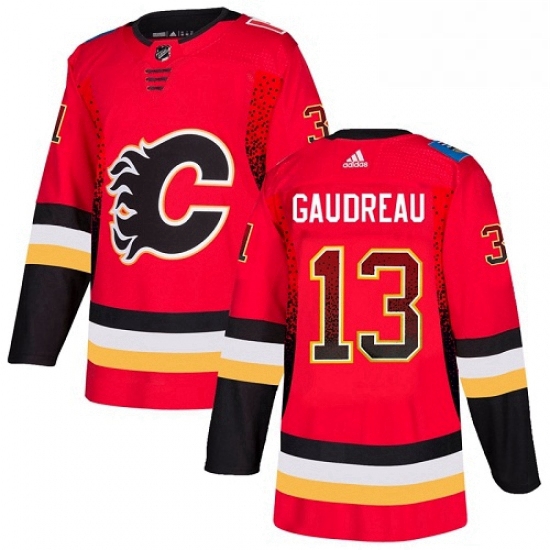 Mens Adidas Calgary Flames 13 Johnny Gaudreau Authentic Red Drift Fashion NHL Jersey