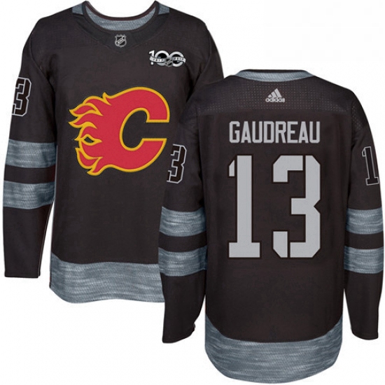 Mens Adidas Calgary Flames 13 Johnny Gaudreau Authentic Black 1917 2017 100th Anniversary NHL Jersey