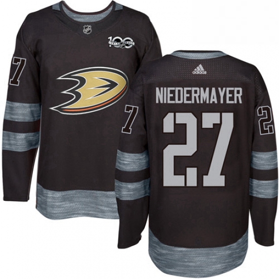 Mens Adidas Anaheim Ducks 27 Scott Niedermayer Authentic Black 1917 2017 100th Anniversary NHL Jerse