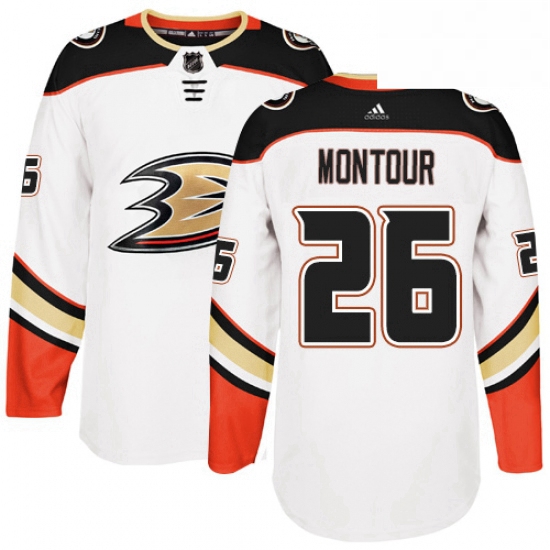 Mens Adidas Anaheim Ducks 26 Brandon Montour Authentic White Away NHL Jersey