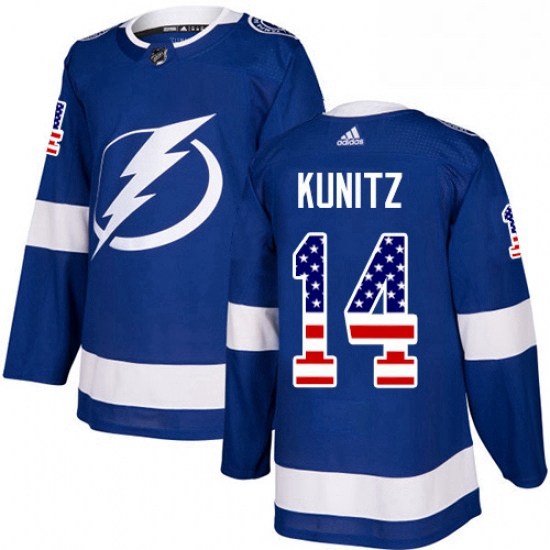 Mens Adidas Tampa Bay Lightning 14 Chris Kunitz Authentic Blue USA Flag Fashion NHL Jersey