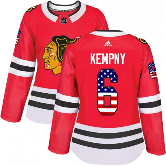 Womens Adidas Chicago Blackhawks 6 Michal Kempny Authentic Red USA Flag Fashion NHL Jersey