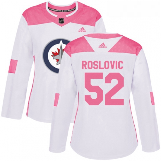 Womens Adidas Winnipeg Jets 52 Jack Roslovic Authentic WhitePink Fashion NHL Jersey