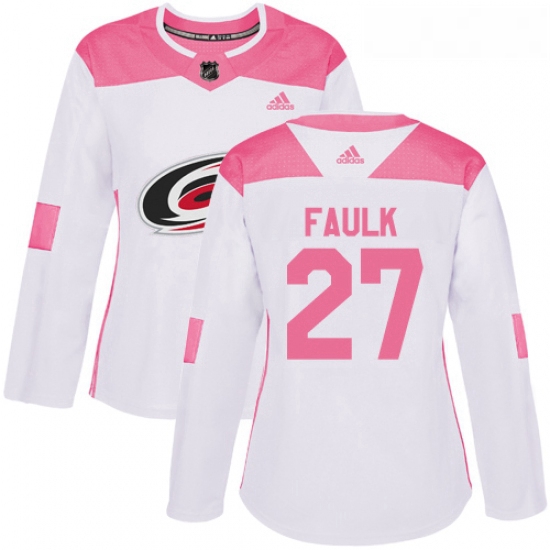 Womens Adidas Carolina Hurricanes 27 Justin Faulk Authentic WhitePink Fashion NHL Jersey